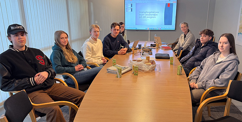 Elever och lärare runt ett konferensbord.